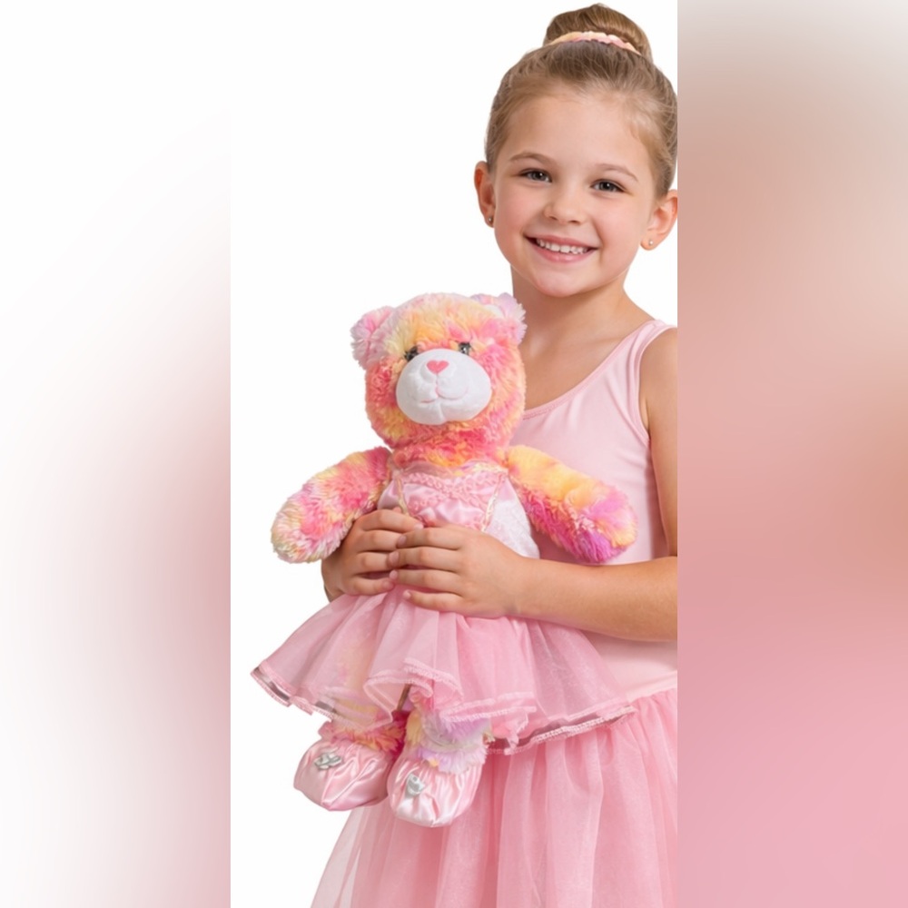 BUILD-A-BEAR Endless Hugs Bear Plush Stuffed Animal Tie Dye Pink Yellow Ballet